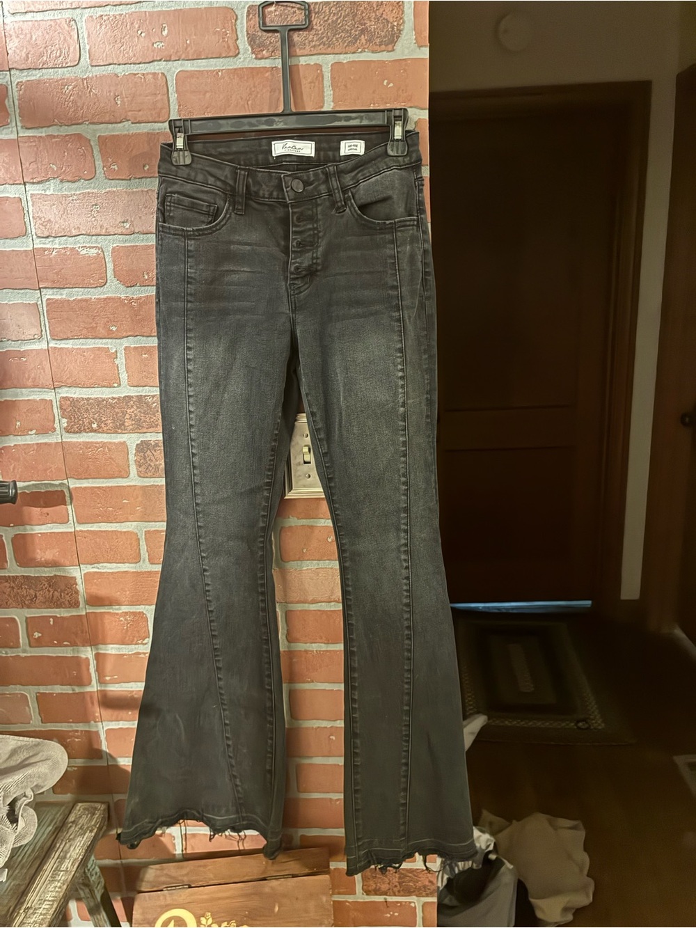 KanCan Black High-Rise Flare Jeans with Raw Hem